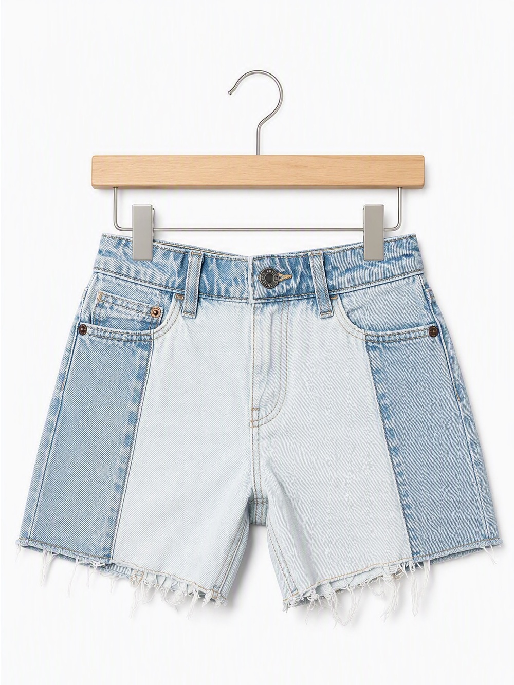 Zara Kids Two-Tone Colorblock Distressed Denim Shorts 6 / 116cm Boho Summer